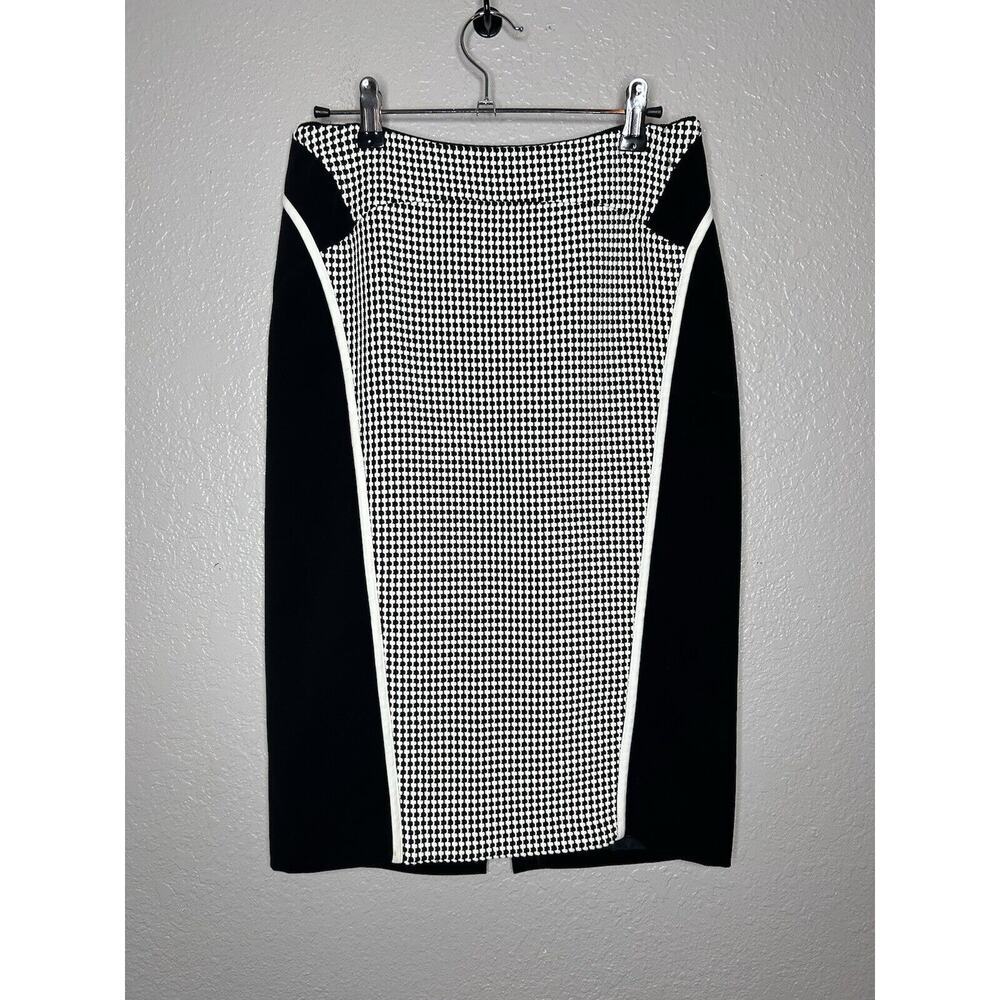 Lafayette‎ 148 Black White Textured Paneled Pencil Skirt Size 0 Career Workwear